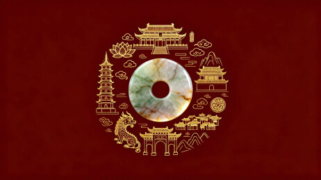 中国风平安扣与古建筑纹样