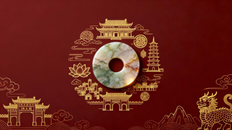 中国风平安扣与古建筑纹样