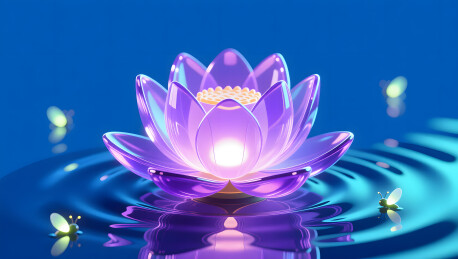 中元节发光荷花灯梦幻河流插画