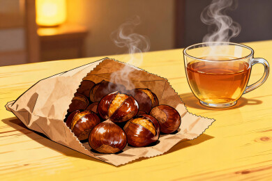 冬日糖炒栗子配热茶