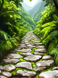 青苔覆盖的古老石板路