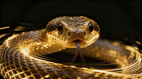 金色蛇吐信特写艺术插画