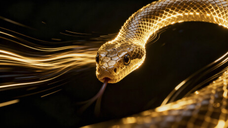 金色蛇吐信特写艺术插画