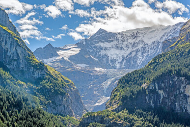 瑞士雪山与葱郁山谷风光