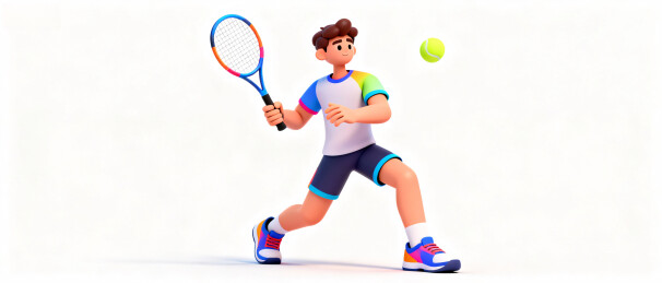 3d卡通打网球的男孩