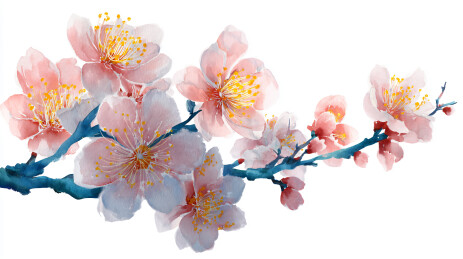 粉梅枝绘国风插画图