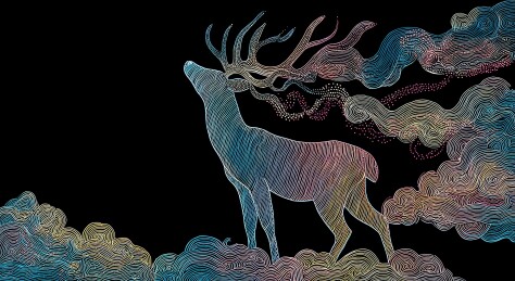 灵动神鹿跃云间画作