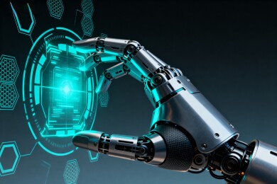 机械手触碰未来科技界面