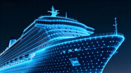 蓝色网格邮轮夜景