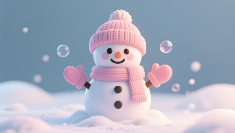 可爱雪人在冬日雪地展现温柔气息