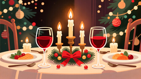 圣诞晚宴温馨家庭聚会插画