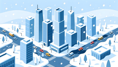 冬季现代CBD商务区城市雪景插画