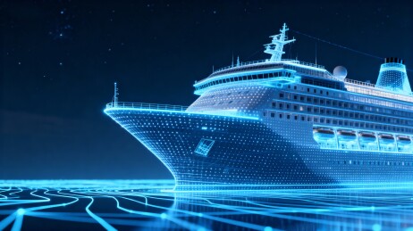 蓝色科技感邮轮夜景