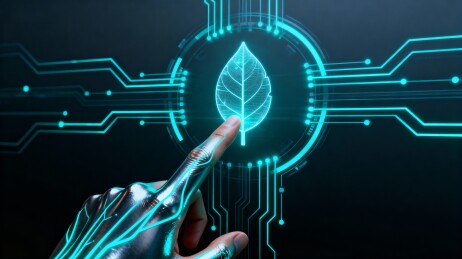 科技触碰绿叶未来感画面