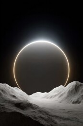 暗黑背景下的发光圆环与月球地貌
