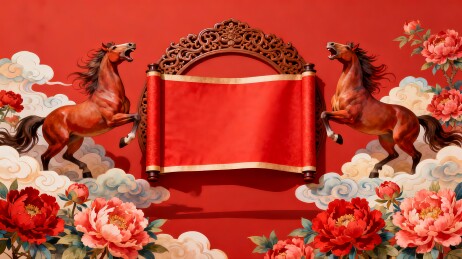 两匹马与画卷插画
