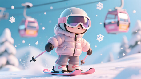 滑雪者在梦幻雪景中展现温暖特写