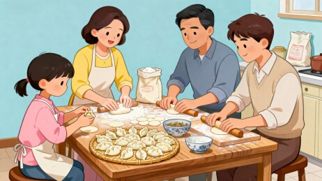 家庭包饺子欢乐时光