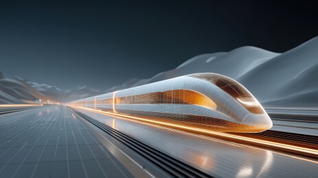 未来感高速列车行驶于山间轨道