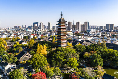 中国江苏苏州常熟方塔园风光