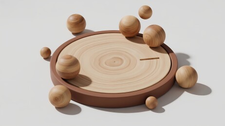 木质圆盘与球体组合