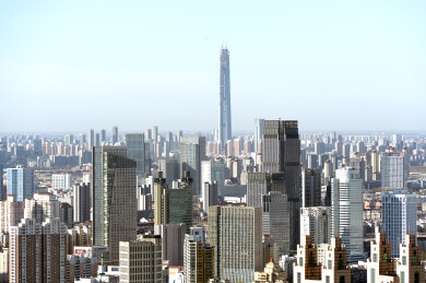 中国天津城市天际线航拍图