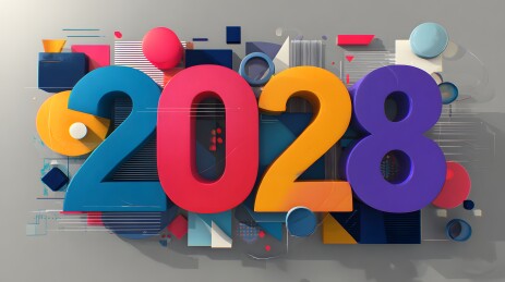 彩色立体2028数字与几何图形插画素材