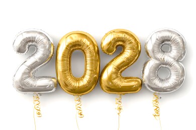 金银色2028数字气球排列静物摄影高清