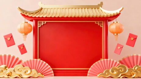 中国风古建筑新年元素插画