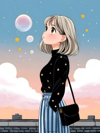 少女仰望泡泡星空