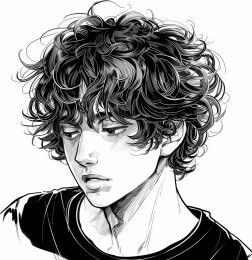 卷发少年黑白肖像画