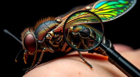 放大镜下的彩翼蝇
