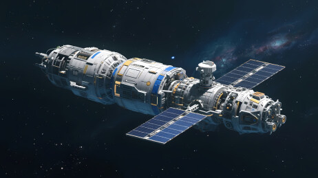 太空中的银白色航天器