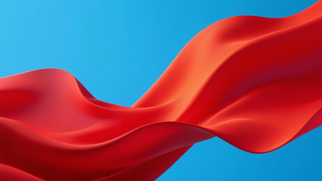 红色布料在蓝色背景中飘扬