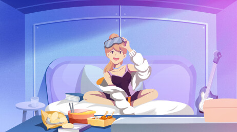 女孩在卧室看电影