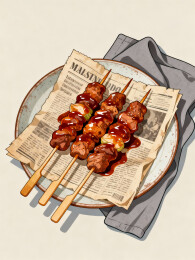 肉串报纸餐盘摆放