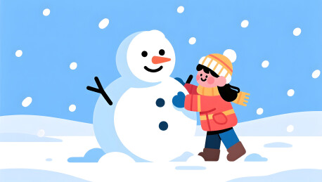 孩子们在雪地里快乐堆雪人