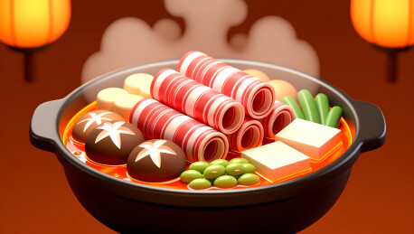 寿喜烧火锅在温暖氛围中散发浓郁香气