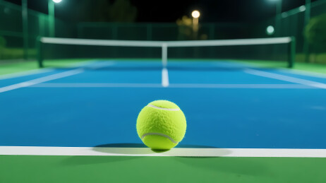 夜晚网球场上的网球