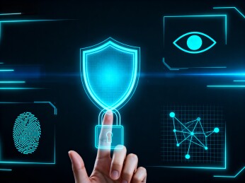 手指触碰科技安全盾牌图案