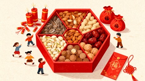 新年零食盒与孩童欢庆场景