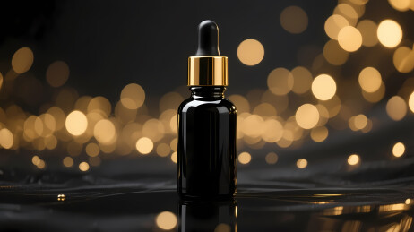 金色瓶盖的黑色滴瓶