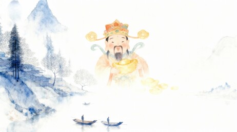 山水画中神祇乘舟图