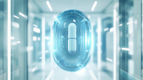 悬浮在未来科技走廊中的医疗胶囊