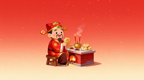 财神爷祭拜美食场景
