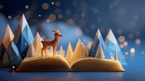 立体童话森林与小鹿创意书本场景