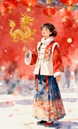 女子着装祥龙庆典