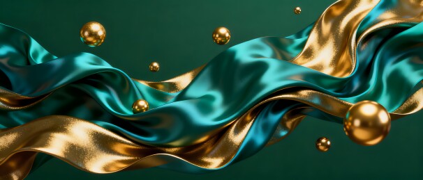 金色与青绿丝带交织流动