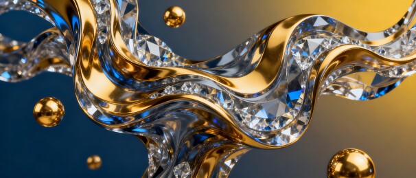 金色流体与钻石镶嵌的抽象艺术