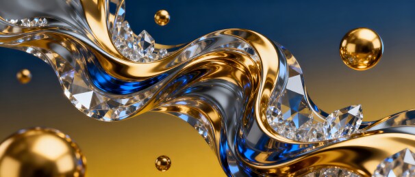 金色流体与钻石水晶的华丽组合